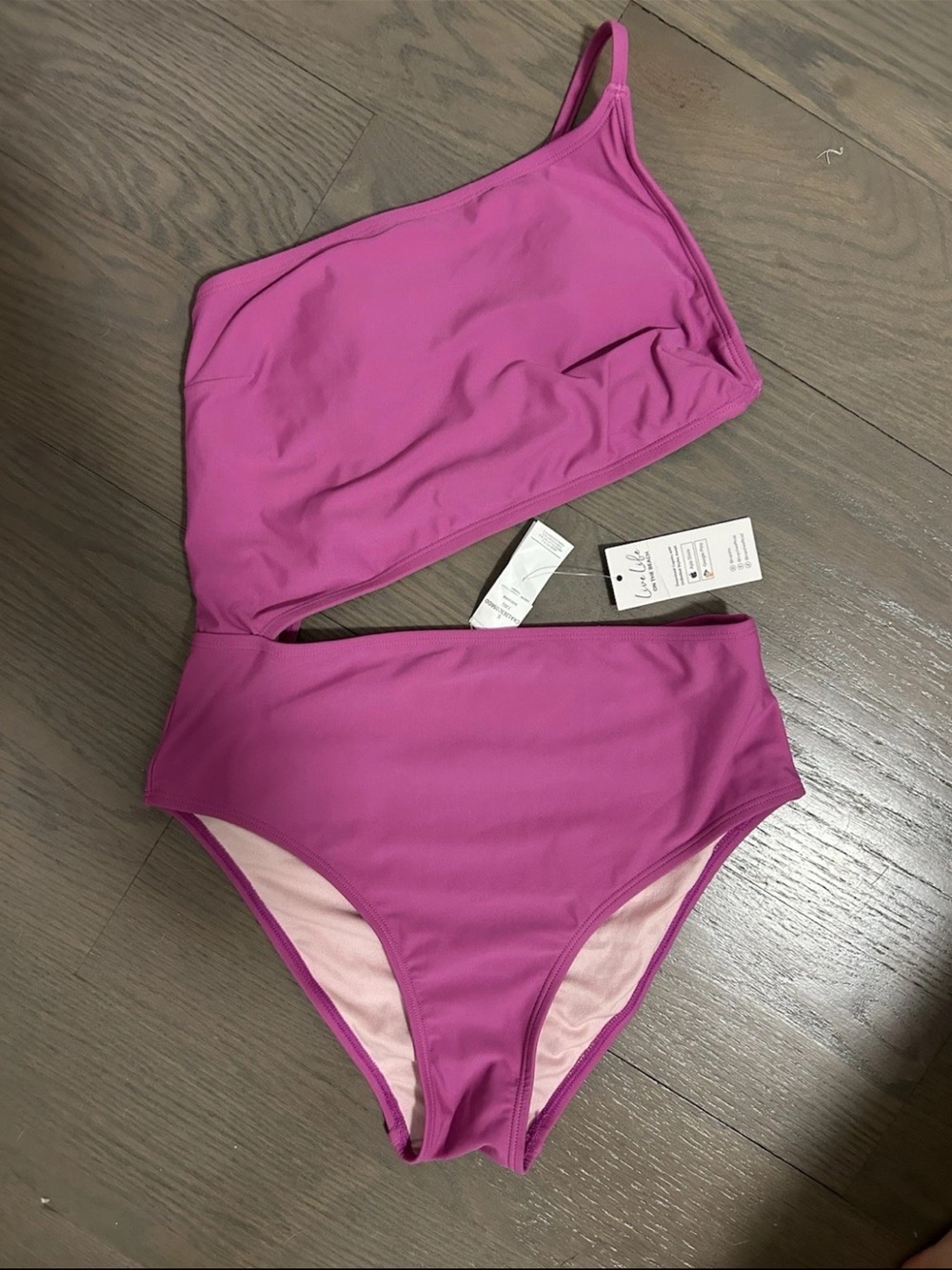Cupshe One Piece High Waisted One Shoulder Open Back Swimsuit Size Small Pink